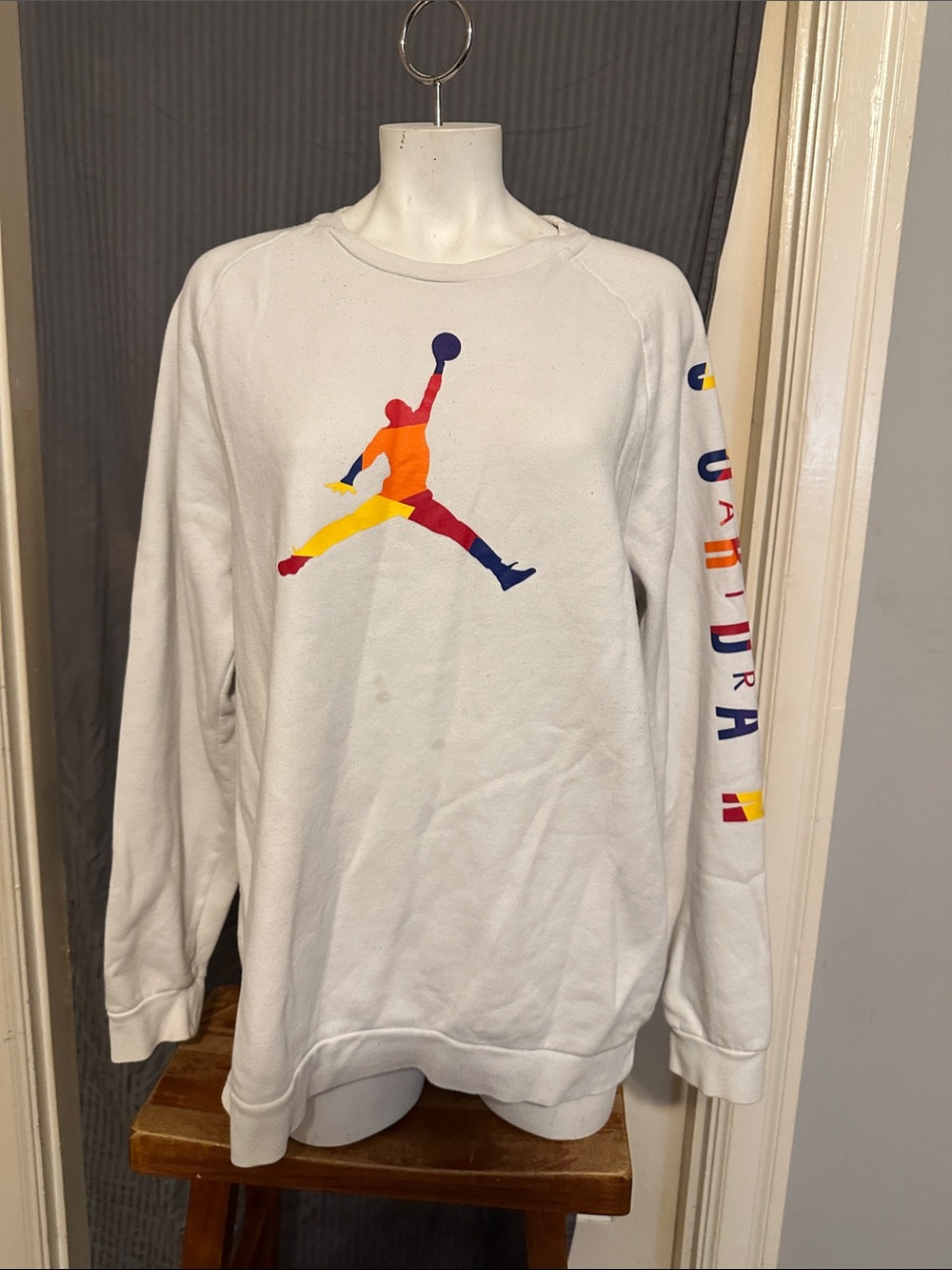 Jordan White Crewneck Sweatshirt with Multicolor Jumpman